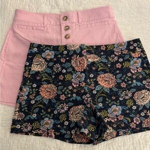 2 pair Loft shorts, size 6 EUC one pink with patch pockets & navy floral Riveria
